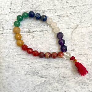 Chakra natural stones bracelet with red tassel